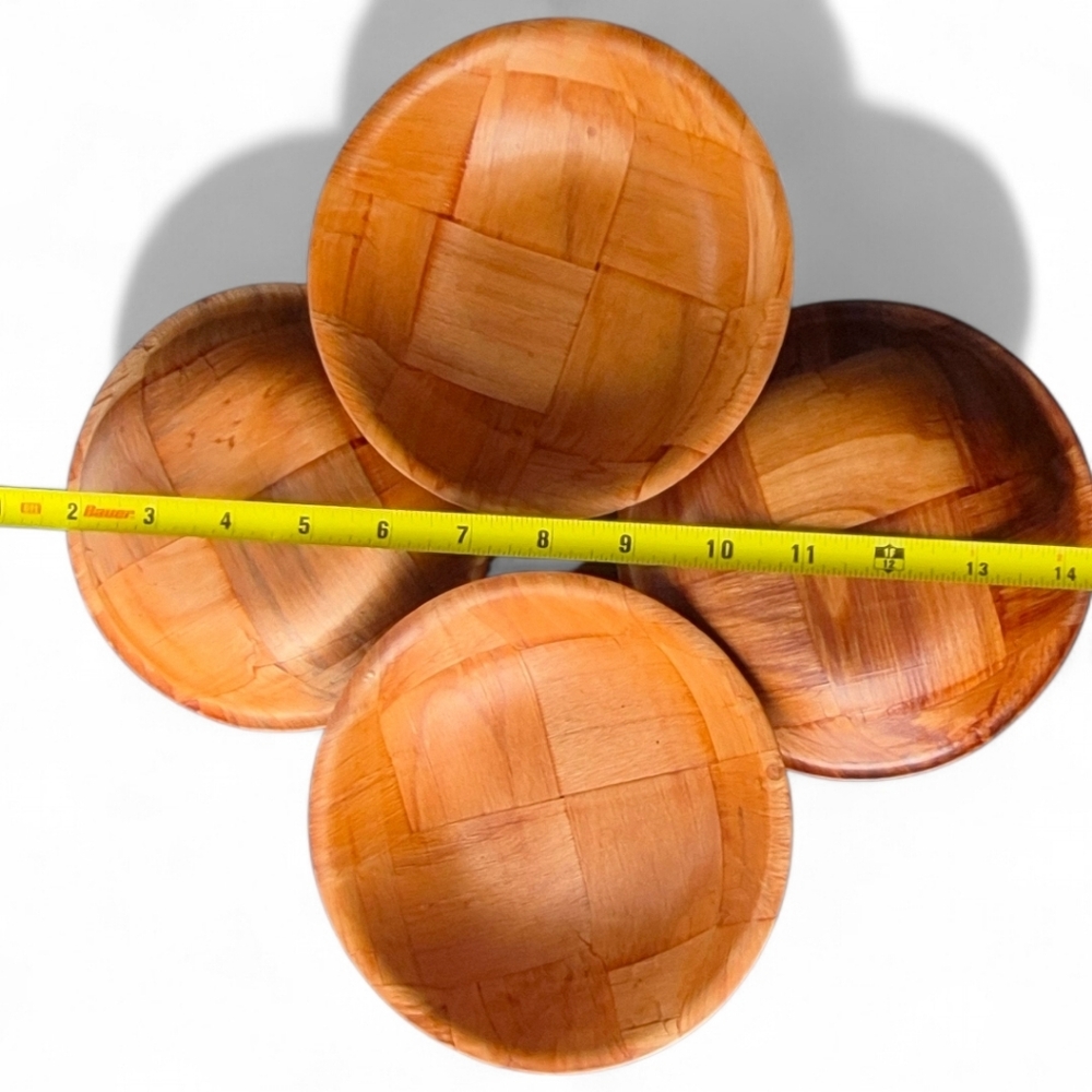 1960s Vintage Woven Parquet Wood Bowls Set of Four - Picture 3 of 6